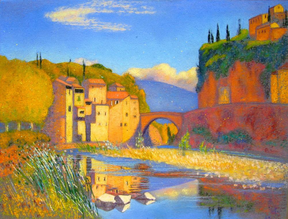 Camille Leblond » pastels » Vaison La Romaine Le Pont Romain