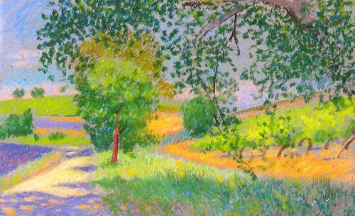 Camille Leblond » pastels » A l'ombre du grand chêne à Vinsobres