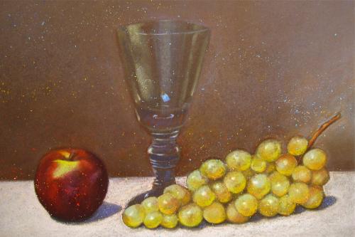 Camille Leblond » pastels » Verre, pomme, raisin